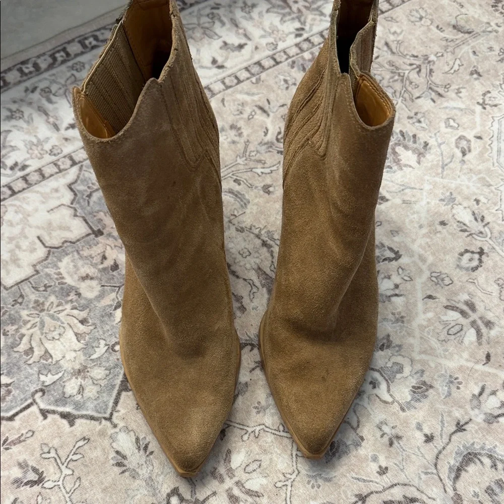 Marc Fisher Suede Ankle Booties in Tan Brown